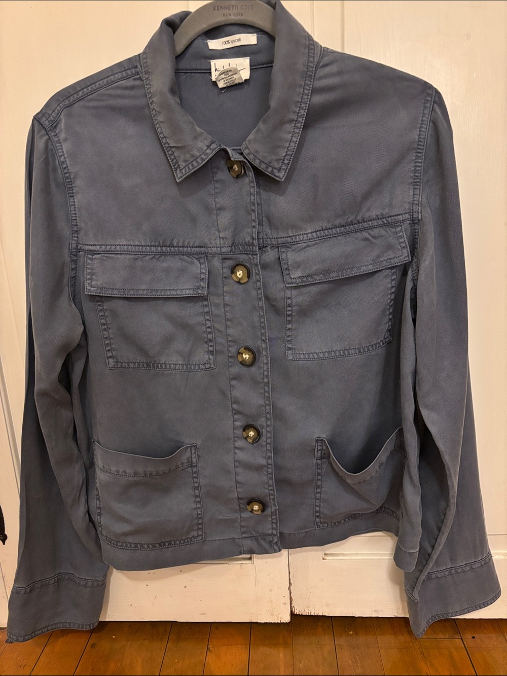 Nicole Miller Slate Blue Utility Jacket with Patch Pockets